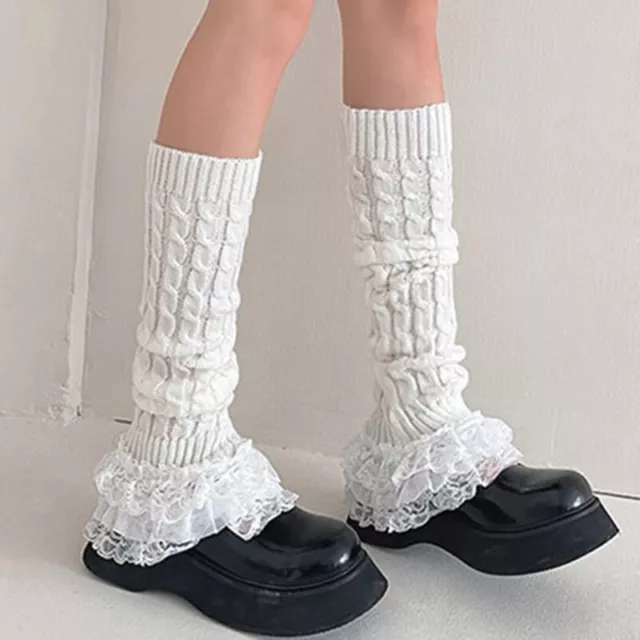 1 Pair Girl Knit Lace Patchwork Leg Warmer Layered Stocking Long Sock Cute Sweet