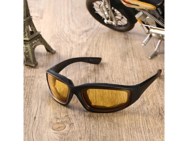 Motorcycle Sports Biker Riding Glasses Padded Wind Resistant Yellow Sunglasses