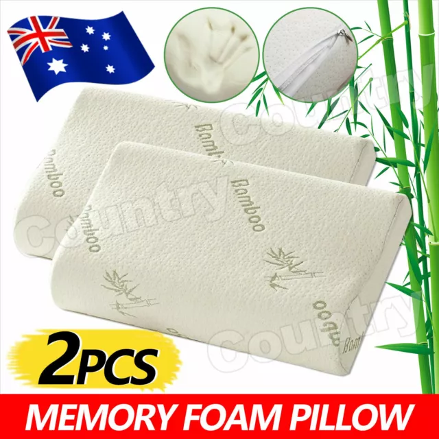 2x Luxury Soft Contour Bamboo Pillows Cushion Memory Foam Fabric Hypoallergenic