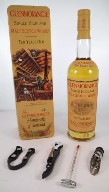 1990's Glenmorangie 10 year Old Single Malt Whisky in Handcrafts of Scotland Tin