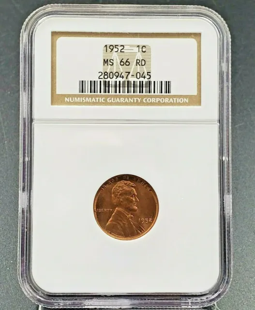 1952 P 1c Lincoln Wheat Cent Penny Coin NGC MS66 RD DIE CRACK ON OBVERSE HEAD