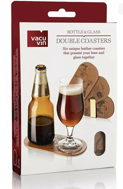 Set di 6 sottobicchieri doppi in pelle Vacu Vin. Servire bottiglia e bicchiere insieme.