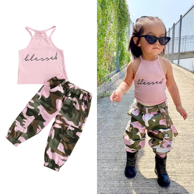 Toddler Baby Girl Clothes Set Kids Sleeveless T-shirt Top Pants Trousers Outfits