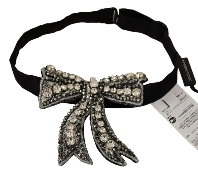 Dolce & Gabbana Silver Crystal Beaded 100% Silk Catwalk Xmas Junior Bowtie