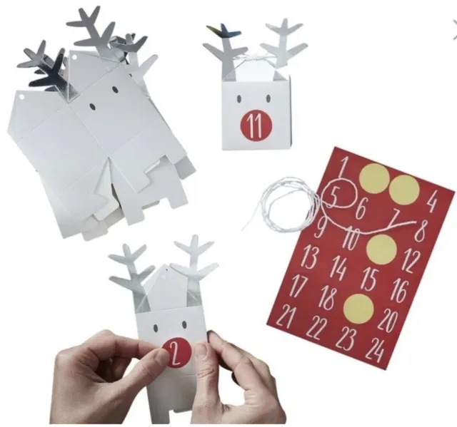 Ginger Ray Reindeer Advent Calender Gift Boxes Fill Your Own Craft Pack of 24 2