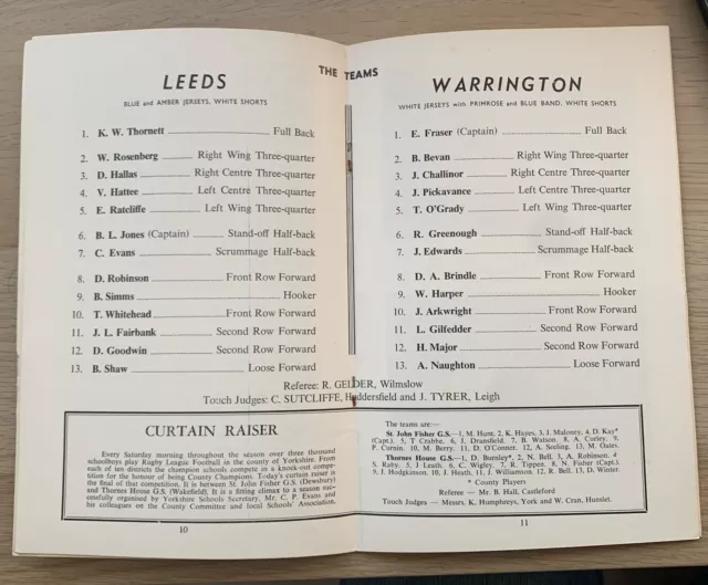 RUGBY LEAGUE CHAMPIONSHIP FINAL PROGRAMME LEEDS v WARRINGTON 1961 2