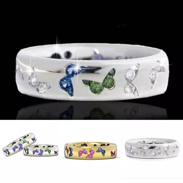 Frauen Schmetterling Mischfarbe Zirkon Ring Einfachheit Exquis Fingerringe ∑