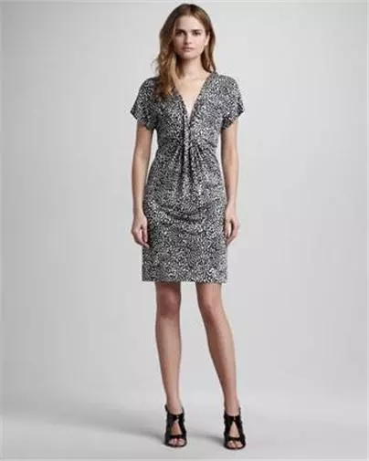 DVF Diane Von Furstenberg NATALIE Silk Jersey Dress Tiny Marks Black White $375