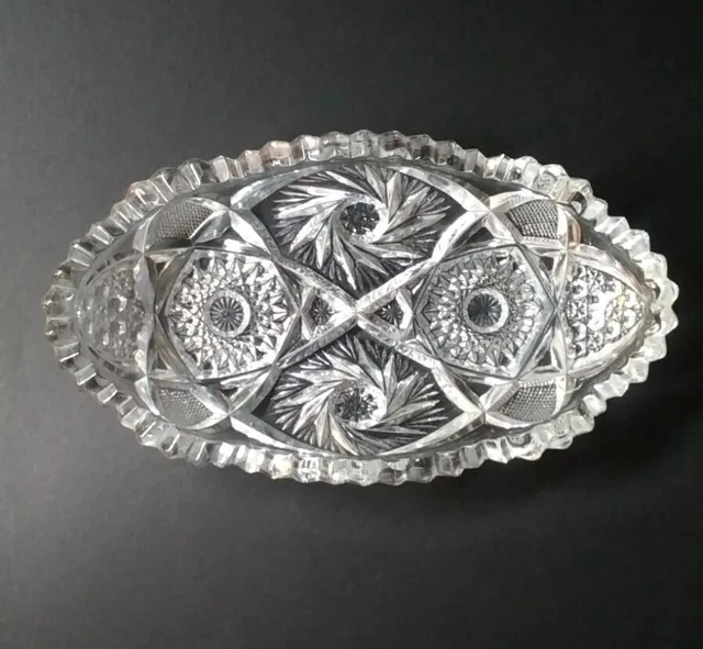 American Brilliant Artcut Cut Glass Relish Dish 7.5 x 4.25" Exc. Cond.