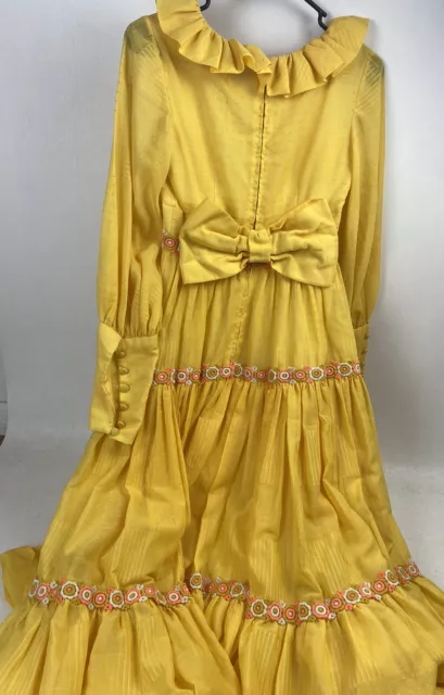 Maxi Vestido Vintage Hecho a Mano Floral Amarillo Cottagecore Prairie Pequeño Volante 3