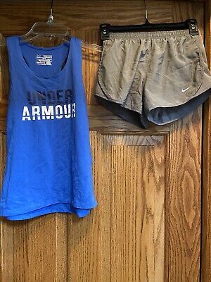 Girls Under Armour Shirt & Nike Shorts Summer Outfit Youth Medium EUC