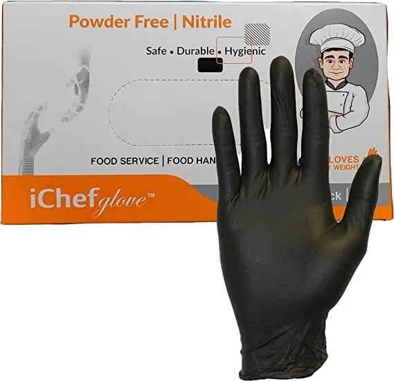 iChef glove Food Service Food Handling Nitrile Gloves Black Powder Free
