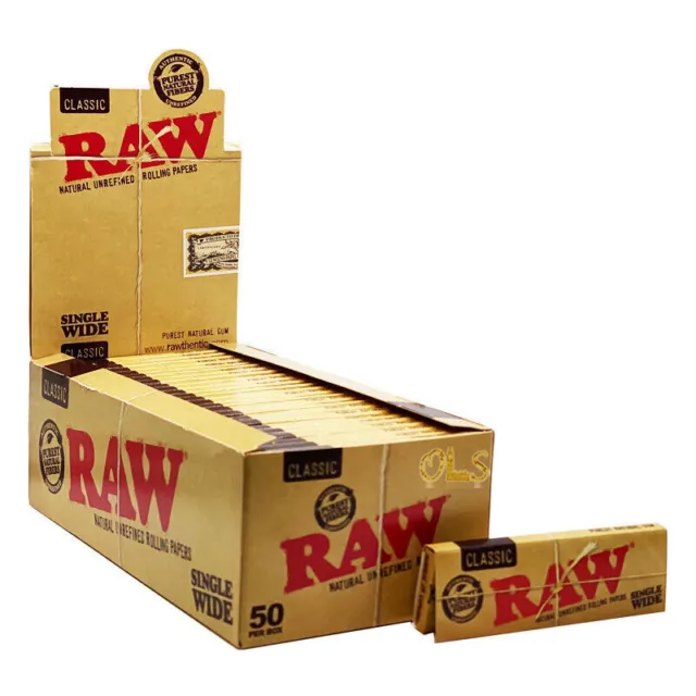 Box of 50 RAW Single Wide CLASSIC Natural Paper Smoking Tobacco Leaf