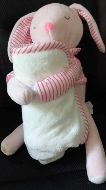 Doudou Peluche Lapin Avec Couverture Rayé Rose Okaidi Obaibi Neuf