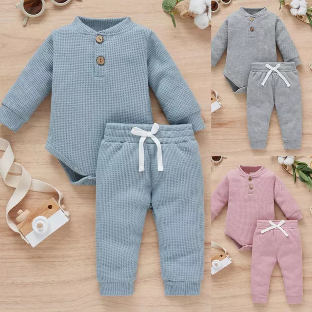 Newborn Baby Boys Girls Long Sleeve Romper Tops T Shirt Pants Outfit Set Clothes