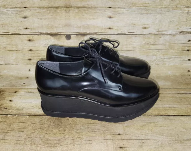 Stuart Weitzman Pipekent Patent Platform Oxfords Women 8.5 Black Leather Creeper 2