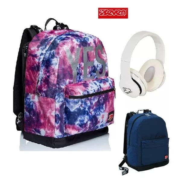 Zaino Scuola SEVEN Reversibile THE DOUBLE TYE AND DYE girl + cuffie WIRELESS