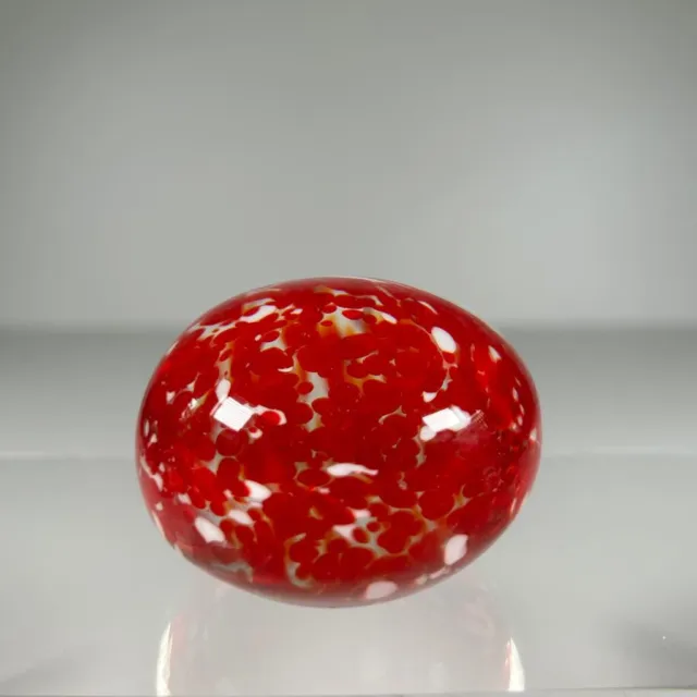 Vintage Art Glass Round Paperweight Red And White Speckled