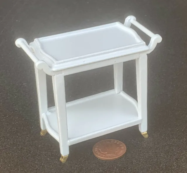 White Painted Wooden 2 Tier Tea Serving Trolley Tumdee 1:12 Scale Dolls House 04