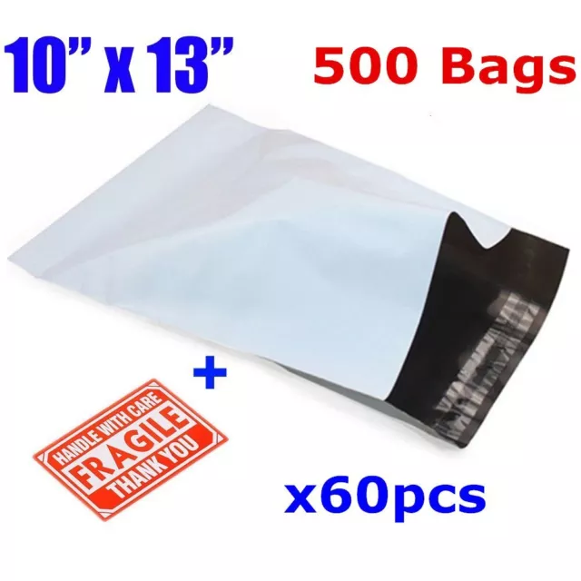 500 10x13 White Poly Mailers Shipping Bags Self Sealing Plastic Envelopes 2.5Mil