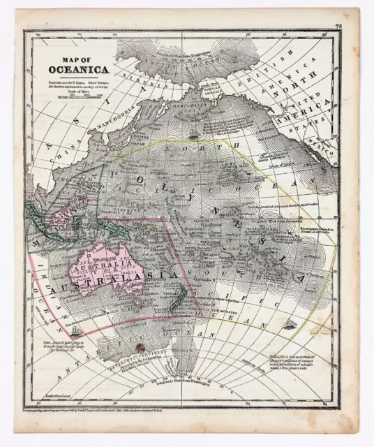 OLD MAP 1853 Oceanica Pacific Hawaii New Zealand Australia Polynesia ORIGINAL