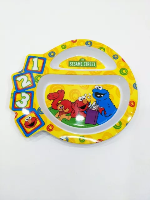 The First Years Sesame Street 123 Divided Plate Plastic 2005 Yellow Toddler
