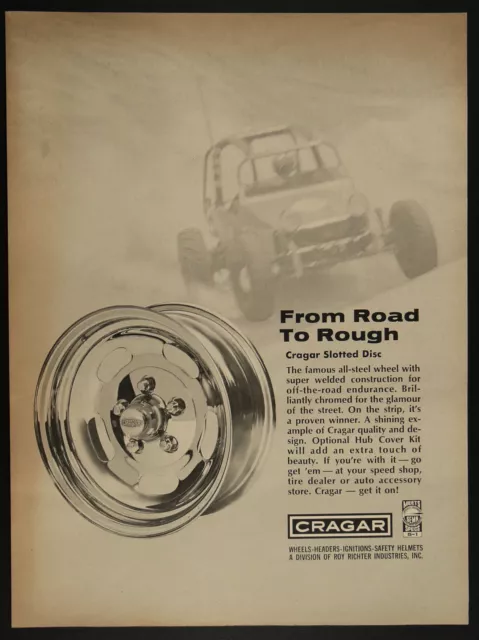 Cragar Slotted Disc Custom Car Mag Wheels Rims Vintage Print Ad June 1970