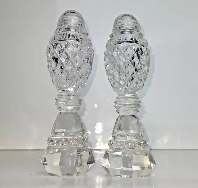 Vintage Czech Bohemian Cut Crystal Salt & Pepper Shakers Glass Pedestal 6.5"