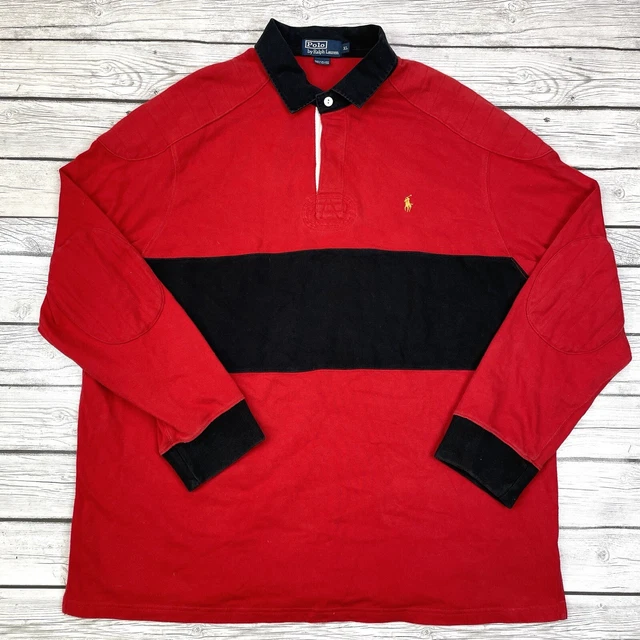 VINTAGE POLO RALPH Lauren Mens Rugby Shirt Long Sleeve Elbow Patches XL