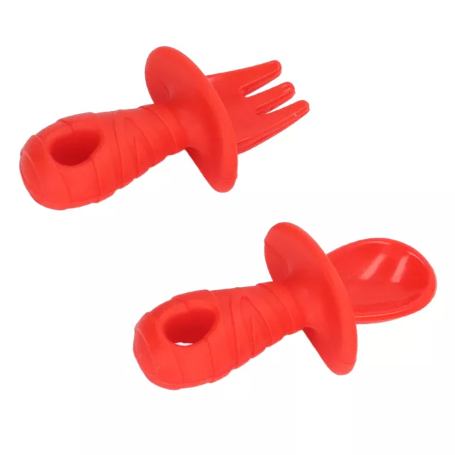 (Red)Silicone Spoon Fork Utensil Automatic Feeding Silicone Spoon To Relieve