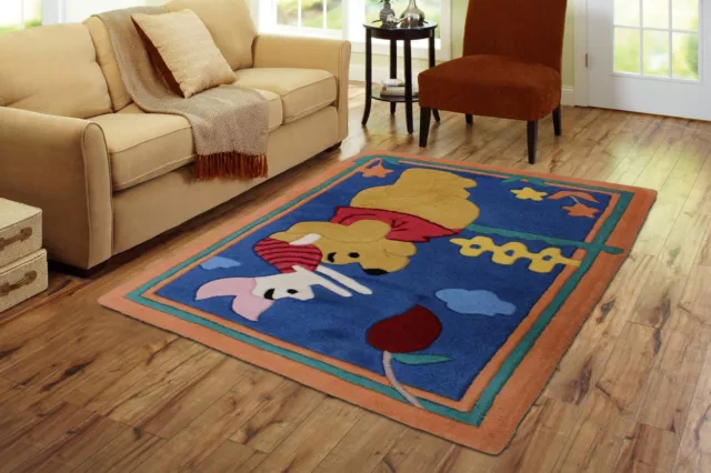 Nudo a Mano Hogar Decor Azul Pequeña Alfombra Handmade Habitación Infantil Lana