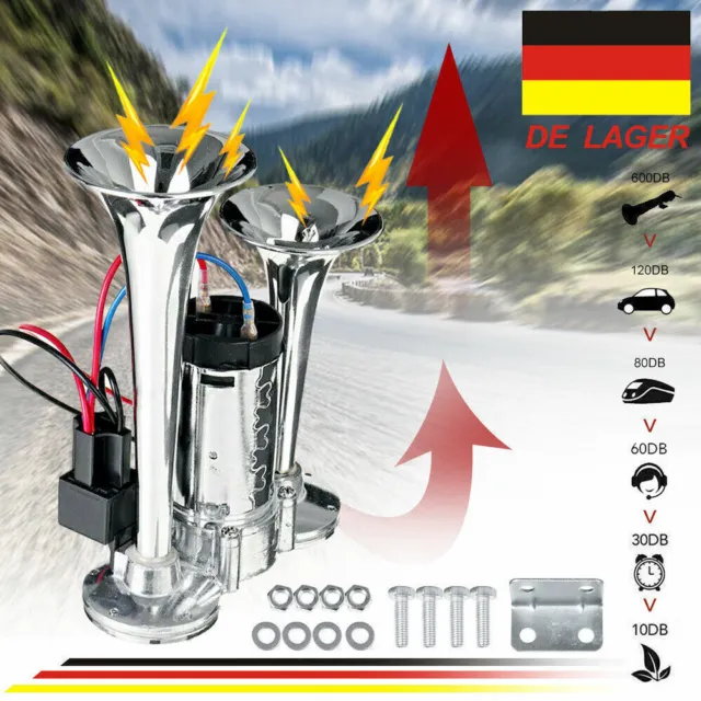 HI-DO 12V ZUGHUPE Drucklufthorn 2-Klang Fanfare TGV Nebel Horn Hupe LKW  Schwarz EUR 79,75 - PicClick DE