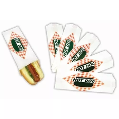 Hot dog supplies, hot dog paper bags, hot dog foil bag, tongs, top open, standar