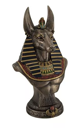 Cold Cast Bronze Ancient Egyptian Anubis Jackal God Bust On Plinth Statue