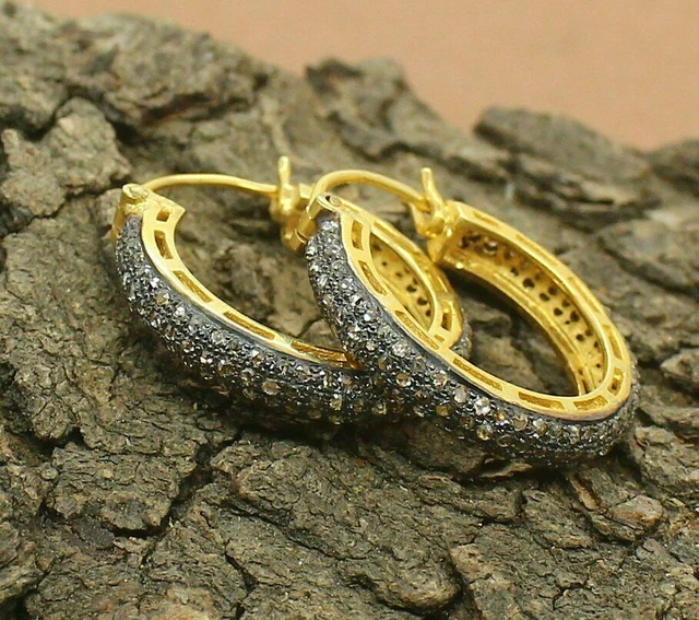 Gold Plated 925 Sterling Silver Earring Pave Diamond Hoop Jewelry Earrings HG