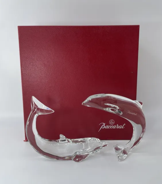 Baccarat France Crystal - 2 Dolphin Figurines - Tail Up and Tail Down - 4½ inch