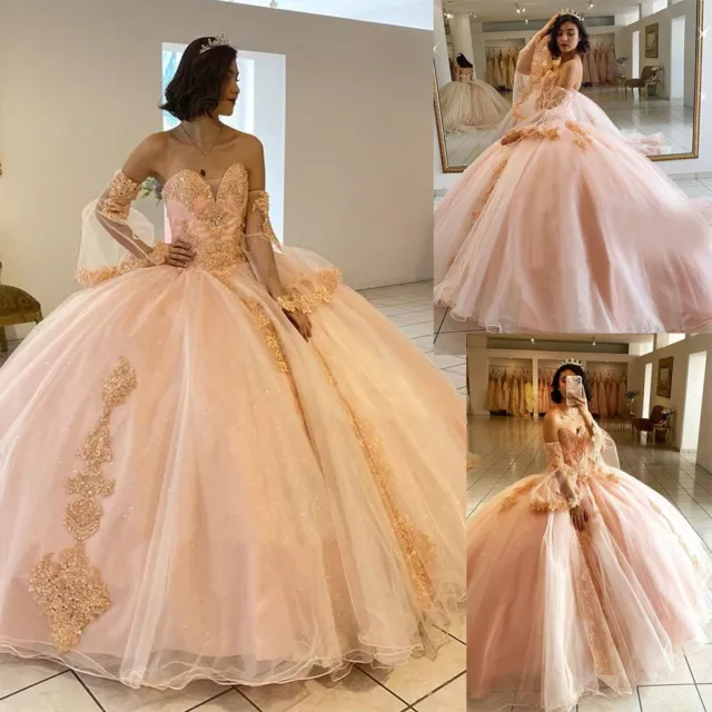 Blush Pink Sweet 15 16 Quinceanera Dresses Princess Birthday Party Ball Gowns