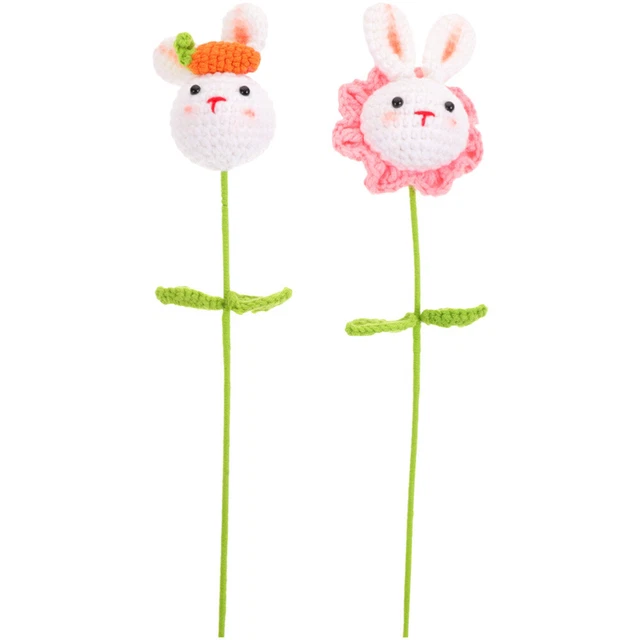 2 piezas Muñeca Conejo Artificial Tejida a Mano Falsa Crochet Flor con Tallo