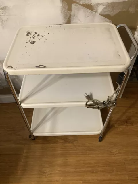 Vintage Cosco kitchen Micro cart 3 tier White Utility Cart has electric outlet Vintage Cosco kitchen Micro cart 3 tier White Utility Cart has electric outlet