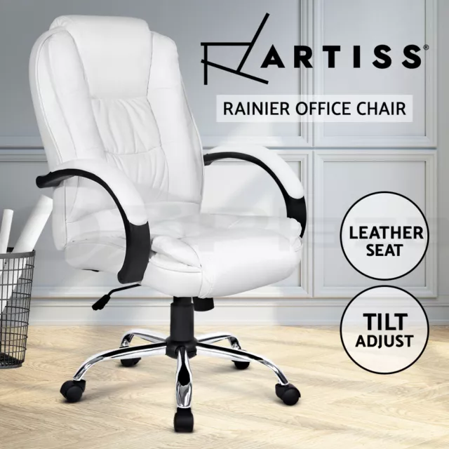 Artiss Executive Office Chair Computer Gaming Chairs PU Leather Tilt White