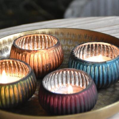 1 Red Green Silver Gold Mini Ribbed Votive Candle Holder, Glass, Tea Light