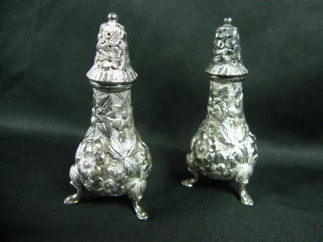 A.G. SCHULTZ Pattern 32  FOOTED STERLING SILVER REPOUSSE SALT & PEPPER SHAKER