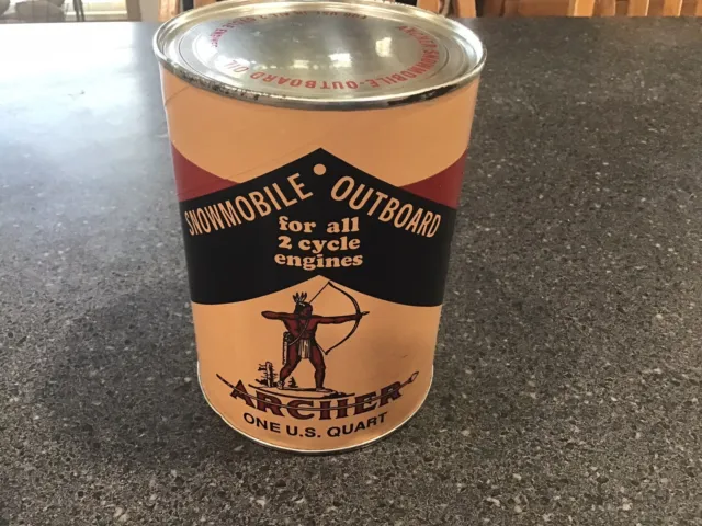 Vintage ARCHER SNOWMOBILE OUTBOARD 2 Cycle engine Oil Can FULL 1qt Composite NOS