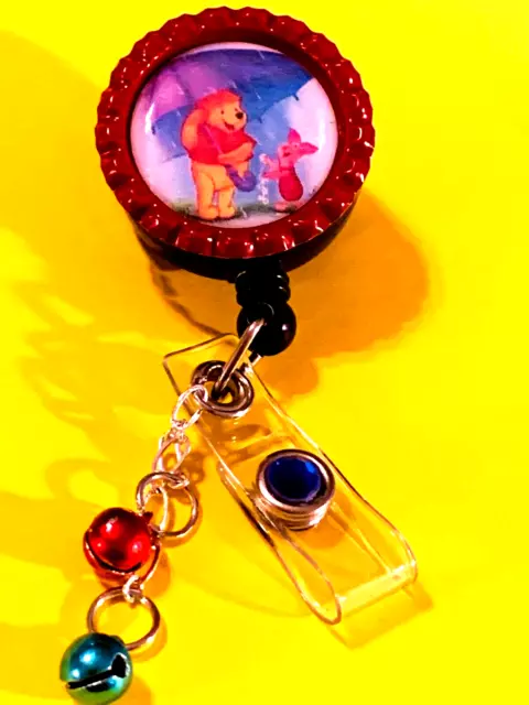 Winnie The Pooh and Piglet 2, Bottle Cap, Retractable Badge Name Tag ID Holder