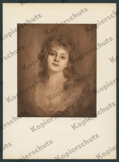 orig. Hanfstaengl-Gravüre Franz von Lenbach Porträt Fritzi Scheff München 1897