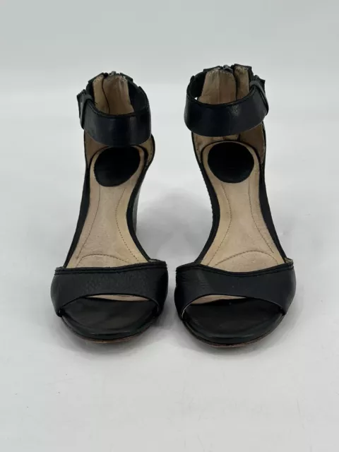 Frye Carol Back Zip Seam Black Leather Open Toe Wedge Sandals Size 7 M 2