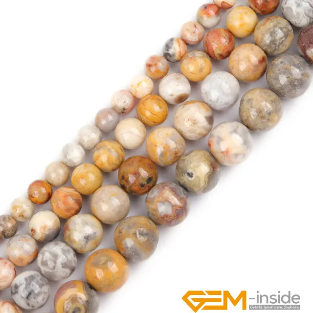 6mm 8mm Crazy Lace Agate Round Natural Gemstone Beads For Jewelry Making 15"