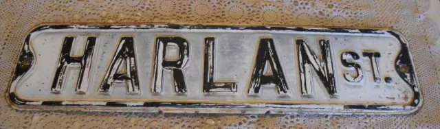 Vintage Original HARLAN ST  Embossed Metal Street Sign 20" X 6"  Mancave 1940's