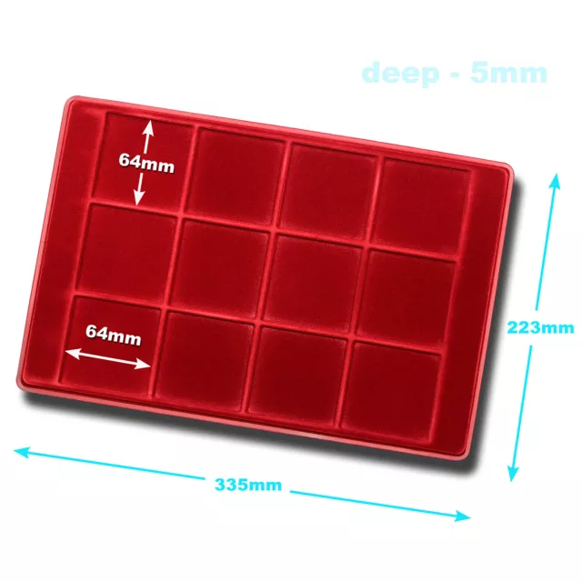 Red Coin Tray for 12 Coins Capsules Transparent Cover Space 64 x 64 mm /P12