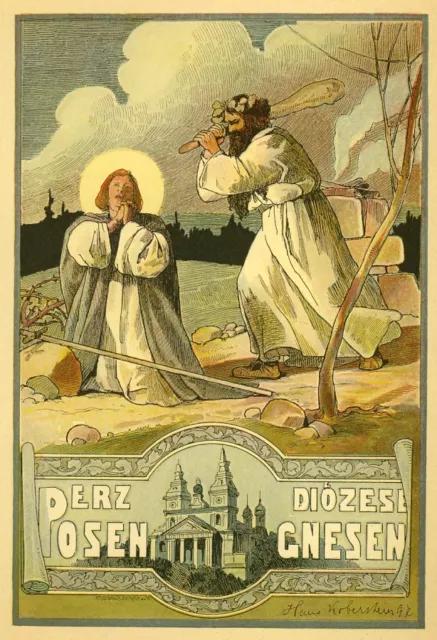 Posen, Gnesen, Polen, Erzdiözese, Original-Chromolithographie 1897